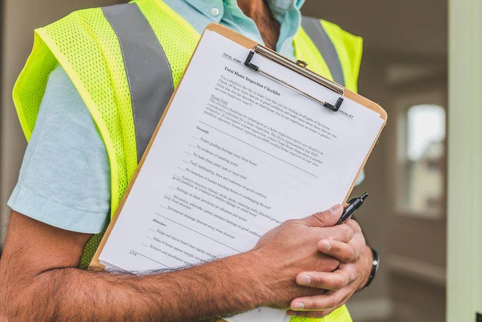 A professional inspecting a home structure with a checklist in hand